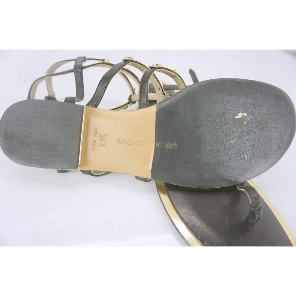 Michael Kors Hollie Studded Ankle Strappy Caged Thong Sandal SZ 6.5 Gold $350